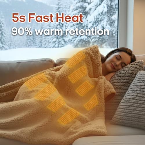 ZonLi Heated Blanket, Electric Portable Cordless Heated Wearable Blankets Battery Operated Heated Throw Blanket, Rechargeable Power Bank for Home, Office, Living Room, Camping, Travel - color: Khaki-1