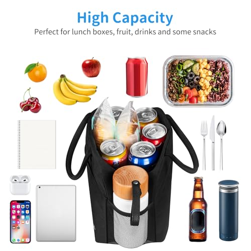 DALINDA Lunch Bag Lunch Box for Women Men, Insulated Lunch Bags Water-Resistant Cute Cooler Lunch Tote Bag, Reusable Large Capacity for Work Travel Picnic,Black - color: Black, size: Oxford cloth