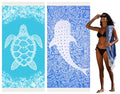 Widdonen Thin Turkish Beach Towel Quick Dry Absorbent Cotton Lightweight Bath Pool Towels Extra Large Oversized Sand Free Beach Stuff Cloud Adults Gift - color: 2 Pack Whale Turtle, size: X-large(79 X 36 Inches,200 X 90 Cm)