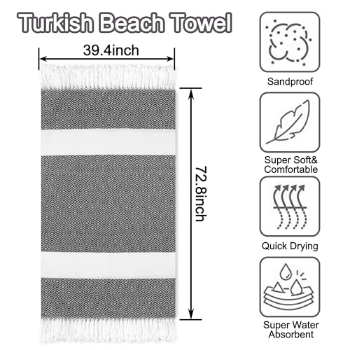 Beach Towel 2 Pack,Sand Free Beach Towels Oversized 39 x 72, Diamond Turkish Beach Towel Quick Dry,Lightweight Pool Towels for Adults Travel Towel,Cool Beach Essentials - color: 2 Pack Diamond Blank Black