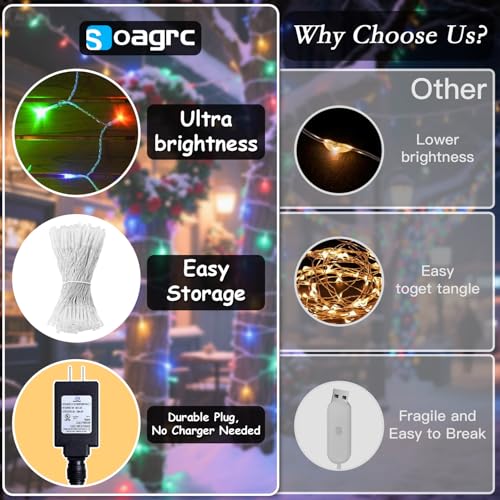 132FT 400 LED Christmas Tree Lights, Bright Multicolor Outdoor Christmas String Lights for House, Fairy Lights with 8 Modes, Waterproof & Durable Indoor Outdoor Decor, Timer Included - color: Multicolor, size: 400LED