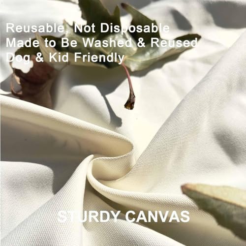 Kids Picnic Blanket, Kids Beach Mat – Medium 4’9” × 3’3” Compact Canvas, Easy to Fold & Carry - color: Creamy White + Mid-tone Sage Green Strap, size: 4'9" x 3'3"