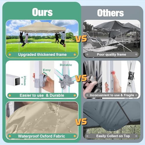 COBIZI 10x15 Canopy Tent, Heavy Duty Pop up Canopy with Sidewalls, Waterproof Easy Setup Canopy with Mosquito Netting, Outdoor Instant Screen Tents for Parties, Wedding, Backyard with Carry Bag, Khaki - color: Khaki, size: 10x15ft