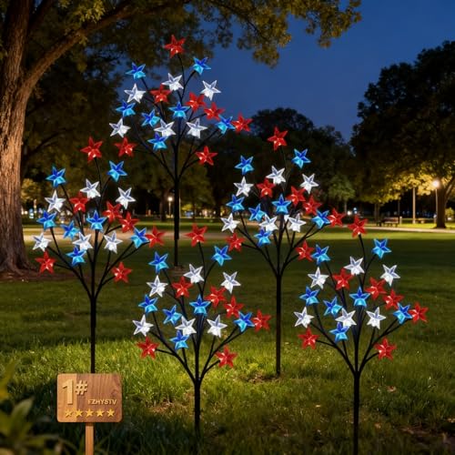 8 Piece Solar American Flag Pathway Lights, US Solar Flag Lights with 8 Lighting Modes, Patriotic Red White Blue Waterproof LED Outdoor Yard Garden Decorations for 4th of July (B) - color: B