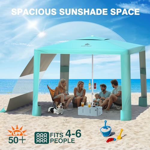 Rhino Valley Beach Cabana, 8 * 8FT Beach Tent UPF50+ Protection, Easy Setup Beach Canopy Wind Resistant with Cup Holder, Compact Beach Shade Foldable Beach Tent Sun Shelter, Turquoise Green - color: Turquoise Green