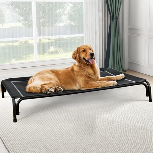 Czpalo Elevated Dog Bed, Raised Outdoor Dog Bed for Large Sized Dog, Portable Cooling Pet Cot with Breathable & Washable Mesh, Indoor & Outdoor Pet Hammock with Skid-Resistant Feet. - color: Black, size: L(43.30"x31.90"x8.00")