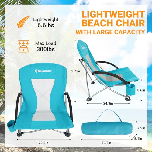 KingCamp Low Beach Chair 2 Pack Folding Portable Lightweight Backpack Chair for Adults with Cup Holder Pocket Carry Bag for Outdoor Camping Concert Festival Travel Sports Lawn Sand, Cyan - color: Cyan-low Back-2 Pack