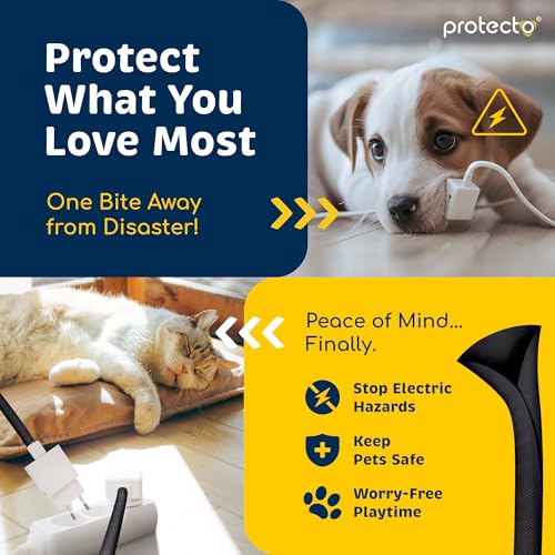 PROTECTO Heavy Duty Dog & Cat Cord Protector 10ft Long Sleeve, Easy-to-Use 3/8 in Cord Cover for Pet, Odorless Black Color, No Chew Solution for Power, Audio & Video Wire Tubing, Fits 4-6 Cables - color: Black, size: 3/8"-10ft - 1pk