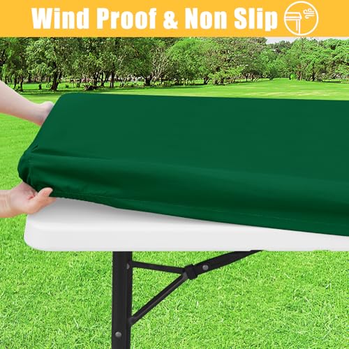Rectangle Table Cloth, Waterproof Elastic Fitted Tablecloth for 4 Foot Folding Tables, Washable Polyester Tablecloths for Picnic, Camping, Outdoor (Emerald Green, 30"x48") - color: Emerald Green, size: 48" x 30" (Rectangular)
