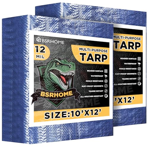 Tarps Waterproof 10x12 Feet, 2 Pack Heavy Duty Blue Tarp Cover 12 Mil Thick, Resistant Plastic Tarpaulin with Metal Grommets, Outdoor Tarp Cover for Car,Trailer - color: Blue-12mil, size: 10'x12' 2pk