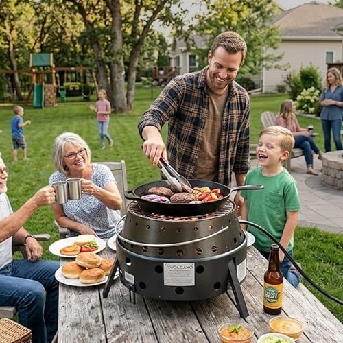 Volcano 2 Collapsible Grill Stove with Fire Pit Burner Ring, Portable Charcoal or Wood Cooker, Propane Fire Ring Conversion, Folding Outdoor Stove with Carrying Case, Compact Steel Camp Bundle - style: Volcano 2 Grill + Fire Pit Burner Ring Kit