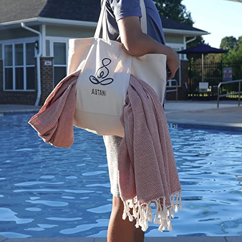 ATANI 69x35 in Oversized Turkish Beach Towel Set with Tote Bag – Quick-Dry 100% Turkish Cotton Peshtemal, Sand-Resistant, Lightweight for Shower, Travel, Pool, Yoga (Orange) - color: Orange + Bag, size: 35 inc x 69 inc