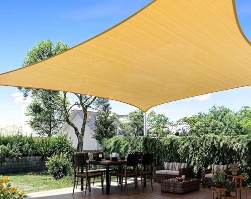 Quictent Waterproof Sun Shade Sail for Patios 185G Polyester Fabric Cloth, 98% UV Block Outdoor Awning Shelter for Commercial, Backyard, Garden, Deck, Hardware Kit Included, Sand 20x16 ft - color: Sand, size: 20 x 16 ft Waterproof, style: Rectangle