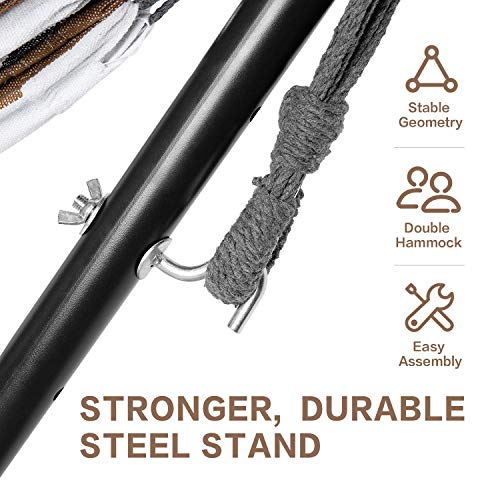 PNAEUT Double Hammocks with Stand for Outside, Portable Space Saving Heavy-Duty Steel Frame for Indoor Outdoor Patio Yard, Easy Assembly, 2 Person 450 lbs Capacity (Coffee) - color: Coffee