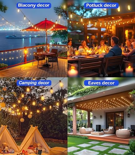 Tenmiro 50FT LED Outdoor String Lights with Remote,16+ 1 Shatterproof Bulbs Waterproof and Dimmable Patio Lights for Porch, Garden, Backyard, Deck, Balcony, 2700K, Hanging Lighting - size: 50FT-Remote