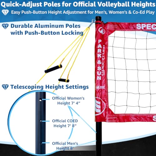 Park & Sun Sports Spectrum Classic: Adjustable Professional Outdoor Volleyball Net System - color: Red