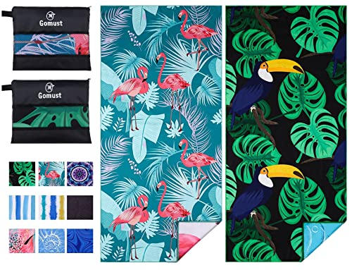 2 Pack Lightweight Thin Beach Towel Oversized 71"x32" Big Extra Large Microfiber Sand Free Towels for Adult Quick Dry Travel Camping Beach Accessories Vacation Essential Gift Flamingo Toucan - color: 2 Pack Flamingo Toucan
