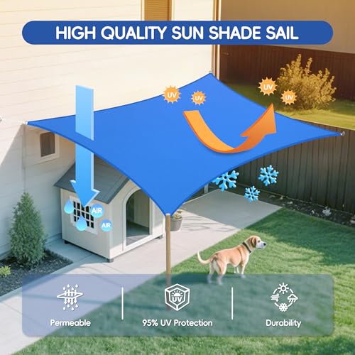 Bynbbur Sun Shade Sail 10'x13' Rectangle Shade Cloth for Garden, Permeable Shade Canopy Outdoor Patio Covers for Pergola Backyard Deck Outside Activity, Blue