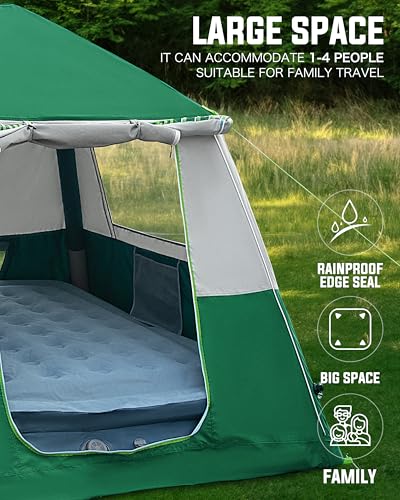 CORANI 14.1'x6.5'x9' Inflatable Tents for Camping, Portable 6/8/10 Person Blow Up Air Tent, Waterproof Windproof Easy Setup Large Family Tent with 2 Doors, 6 Windows, Mosquito Screen - color: Nomad Green, size: 4 person 7.5x7.5ft