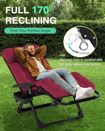 ZENPETIO Zero Gravity Chair, Reclining Camping Chair with Cup Holder and with Removable Cushion, Anti Gravity Lounge Chair for Indoor and Outdoor - color: Wine Red
