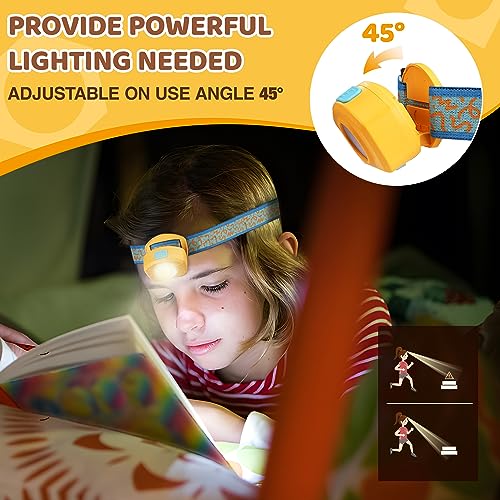 EverBrite LED Headlamp Rechargeable Kids Headlamp with RGB Mode and Adjustable Headband, 3 Modes Multicolor Headlamp for Kids, Bright Kids Head Lamp for Camping, Reading, Exploring, Hiking, Birthday - color: Orange