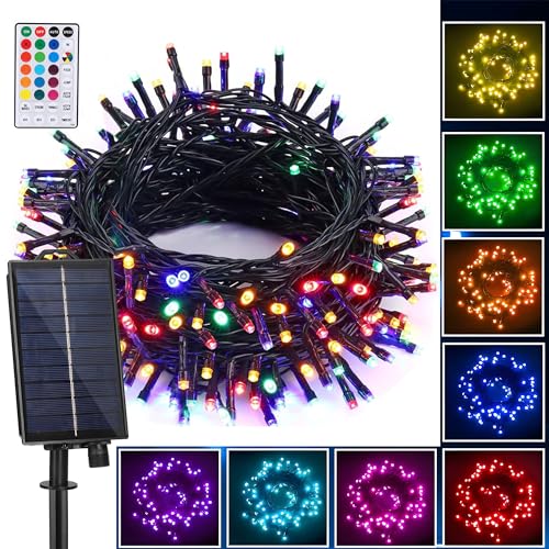 XEWEA Solar String Lights Outdoor, 40Ft 16 Colors 100 LED String Lights with 20 Modes Remote, Waterproof Solar Powered Lights for Garden Fence Paito Home Christmas Decorations - color: Solar-100F5