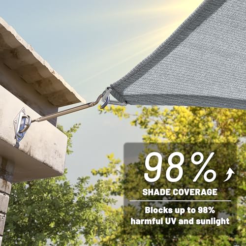 ColourTree Heavy Duty 8' x 12' Grey Sun Shade Rectangle Pro Ring Shade Sail, 260 GSM Commercial Grade UPF50 Sunshade, Reinforced Corners & Edges - 5 Years Warranty (We Make Custom Size) - size: 0 8' x 1 2'