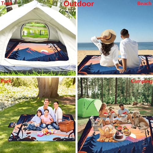 Large Picnic Blanket 79"X60" Outdoor Picnic Mat Foldable Waterproof Sand Proof Beach Blanket Compact Portable Cozy Rug for Picnics Beach Camping Lawn Grass Hiking Concerts Tent Indoor Play Mat, Sunset - color: Sunset & Mountain