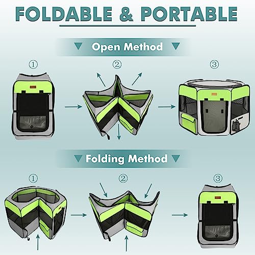 Dog Playpen, Portable Pet Play Pen for Cat, Puppies, Rabbits, Chickens, Foldable Large-Capacity Pet Tent for Indoor/Outdoor Travel Camping Green - color: Green, size: Large