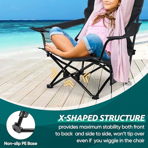 HaSteeL Folding Beach Chair Set of 2, Foldable Black Camping Chairs for Outside, Low Beach Chair Portable for Adults Fishing, Picnic, Outdoor BBQ, Travel, Sports, Cup Holder & Storage Bag - color: Black Chairs