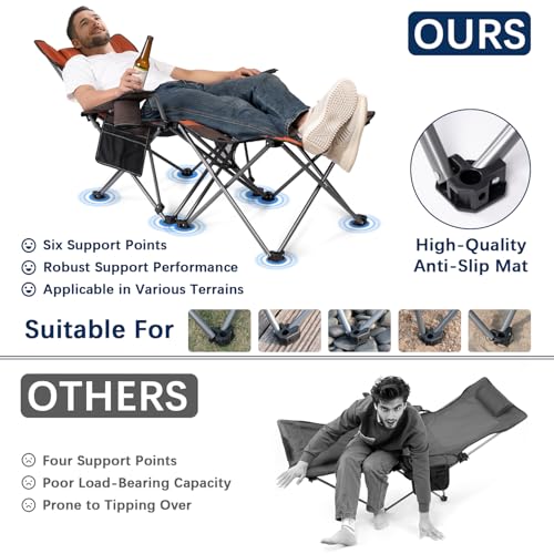 apollo walker Reclining Beach Chair, Adjustable 90-135° Backrest Camping Lounge Chairs for Adults, Folding Chair with Foot Rest & Detachable Pillow - Upgraded 8-Leg, Orange - color: Orange, style: 8-Leg