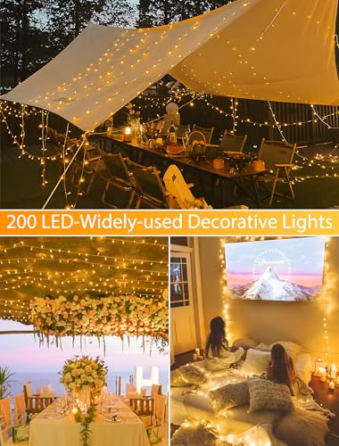 String Lights Indoor Bedroom, 98FT 200 LED Fairy String Lights Outdoor Waterproof, 8 Modes Memory Twinkle Christmas Light Plug in for Classroom Dorm Patio Tree Garden Decor (Warm White) - color: Warm White, size: 200LED