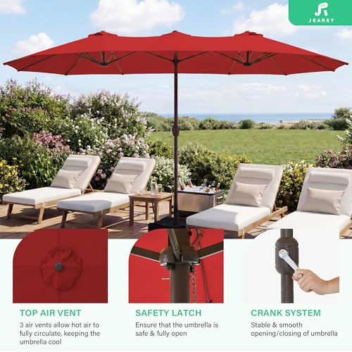 JEAREY 15ft Large Patio Umbrella with Base, Outdoor Rectangle Umbrella Double-Sided Market Umbrella with Stand for Pool, Deck, Backyard and Garden, Red - color: Red