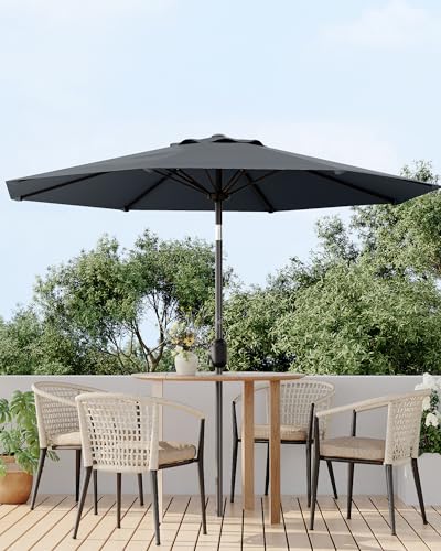 GarveeLife Outdoor Patio Umbrella, Table Market Umbrella with Push Button Tilt and Crank, 8 Sturdy Ribs UV Protection Waterproof for Garden, Deck, Backyard, Pool - color: Gray, size: 9FT