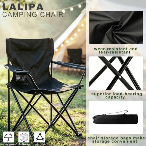 6 Pack Folding Camping Chairs, Portable Lightweight Outdoor Lawn Chair with Cup Holder and Carry Bag, Collapsible Foldable Chair for Camping, Beach, Fishing, Picnic, Garden 300LBS - color: Standard, size: 6PCS
