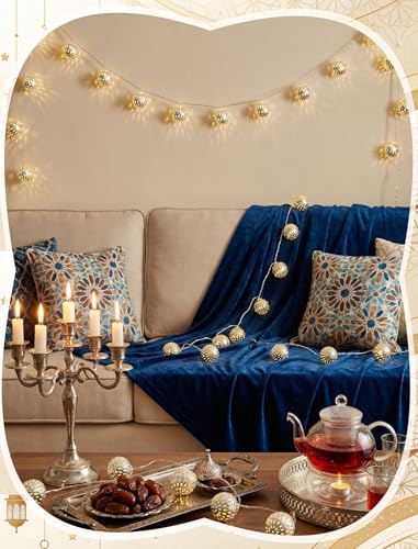 8.5Ft Moroccan String Lights Plug in, 10 LED Silver Metal Globe Fairy Lights, Warm White Hollow Lantern Decorative Lights for Ramadan Eid Mubarak Diwali Bohemian Home Bedroom Patio Party Wedding Decor - color: Silver