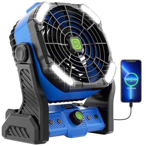 20000mAh Battery Powered Fan Rechargeable,Portable Fan for Travel Camping Fan with LED Lantern,270°Rotation Battery Operated Fan,USB Personal Fans Camping Essentials Battery Fan Cordless Fan X26 Blue - color: X26 Blue