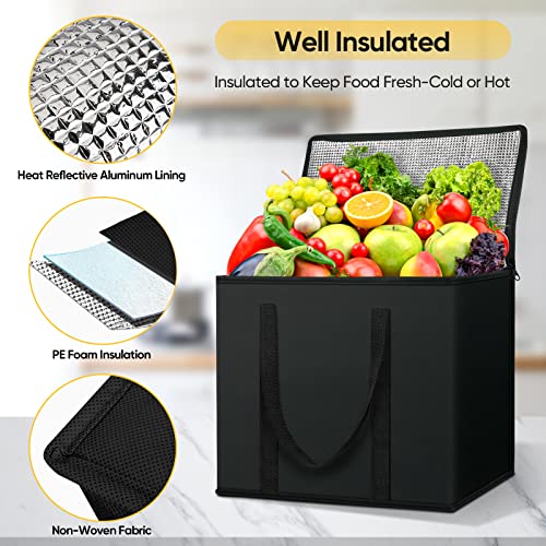BALEINE 2Pk Insulated Reusable Grocery Bags, Collapsible Cooler Bag for Groceries, Heavy Duty Large Insulated Bag (16''x9''x13'', Charcoal Black) - color: Charcoal Black