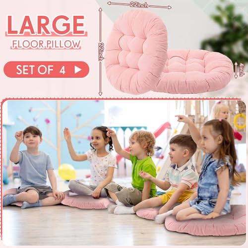 Jerify Floor Pillow Cushions Large Round Square Large Meditation Floor Pillow for Classroom Adult Meditation Picnic Party Seating Learning Daycare School(Round,Pink,4 Pcs) - color: Light Pink, size: Round