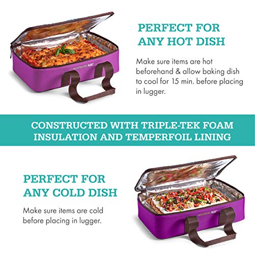Rachael Ray Lasagna Lugger, Insulated Casserole Carrier for Parties, Fits 9"x13" Baking Dish, Purple