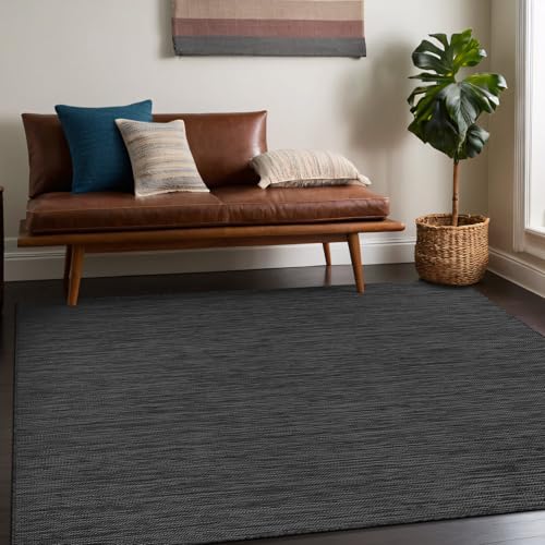 Beverly Rug Indoor Outdoor Rug 5x7, Washable Outside Carpet for Patio, Deck, Porch, Solid Modern Area Rug, Water Resistant, Dark Gray - color: Solid - Dark Gray, size: 5' x 7' (Rectangular)