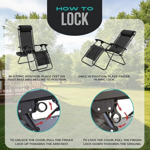 Zero Gravity Lounge Chair Adjustable Outdoor Reclining Chair Folding Patio Anti-Gravity Indoor Outdoor Lounge Chair w/Pillow, Cup Holder (One Chair - Black) - color: One Chair - Black