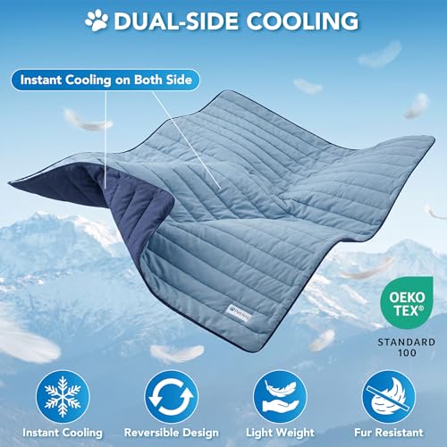 PetAmi Dog Cooling Mat, Q-Max Pet Cooling Blanket with Thick Cushioning, Self Cooling Pad for Dogs & Cats, Reversible Summer Mat for Crate, Couch, Kennel, Navy/Dusty Blue, Small (24x32) - color: Navy/Dusty Blue, size: Small (24x32)