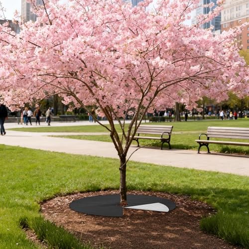 Tree Mulch Ring - Root Protector with Ground Nails, Mat Protection Cover, Moisture Retention Barrier, Soil Erosion Guard | Durable Landscape Hardware for Garden Yard & Outdoor Lawn Flowerbed - color: Black