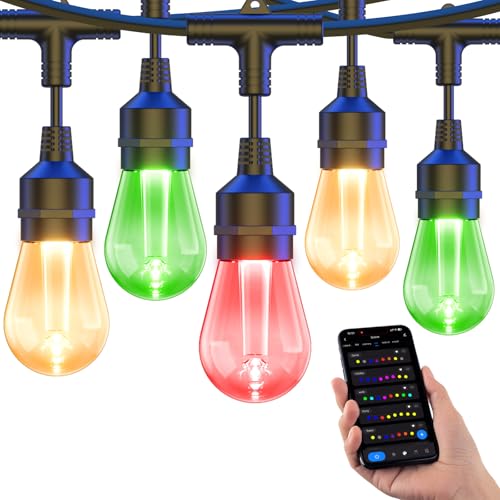 XMCOSY+ Smart Outdoor String Lights, 123Ft Patio Lights Waterproof, App Control, Compatible with Alexa, RGBCWIC Color Changing LED String Light for Outside - size: 123Ft-Classic Bulb