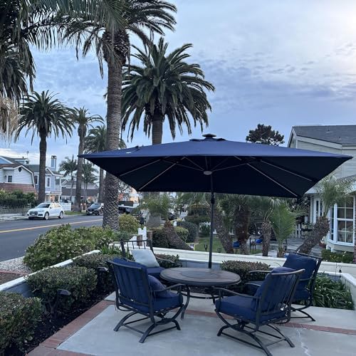 PURPLE LEAF 10 Feet Patio Umbrella Solar Powered LED Square Outdoor Cantilever Umbrella with LED Lights Aluminum Offset Umbrella with 360-degree Rotation for Garden Deck Pool Patio Navy Blue - color: Navy Blue, size: 10' X 10', style: Standard（LED）