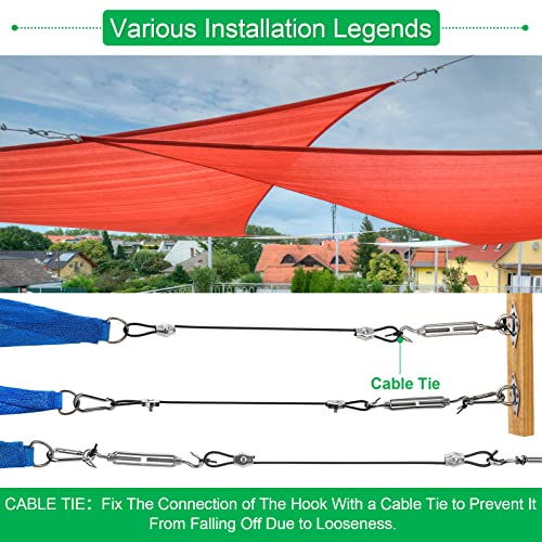 Sun Shade Sail Hardware Kit with 4pcs 10ft Length Extension Nylon Wire Rope, Triangle Rectangle Shade Canopy, 304 Stainless Steel, Garden Outdoors