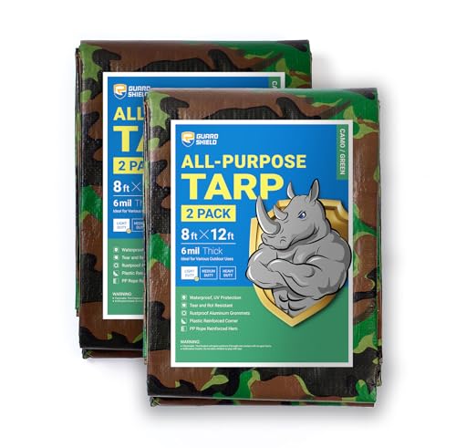 GUARD SHIELD Camo Tarp Waterproof 8x12 Feet Lightweight Camouflage Tarp Poly Cover 6mil (2-Pack) - color: Light Camo, size: 8x12 (2-Pack)