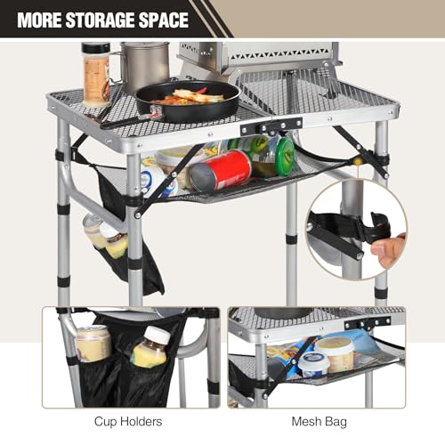 REDCAMP Small Folding Grill Table for Outside, 2Ft Lightweight 4 Height Adjustable Portable Metal Table with Mesh Desktop, Outdoor Table for Camping Picnic Beach and BBQ, Silver - color: Silver, size: 24"x16"