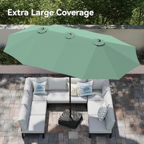 PHI VILLA 15ft Large Patio Umbrellas with Base, Outdoor Double-Sided Rectangle Market Umbrella for Pool Lawn Garden, Mint Green - color: Mint Green